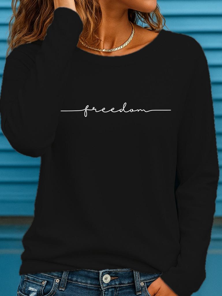 Women's Long Sleeves T-Shirts Casual Loose Black and White Lines Pattern Round Neck Short Sleeved T-Shirt Fall Female Clothing