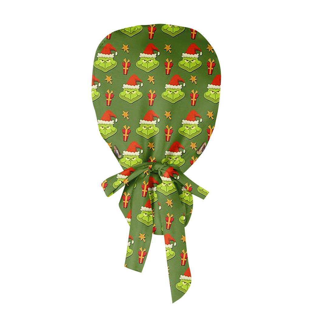 Festive Christmas Themed Adjustable Scrub Cap with Print Unisex Medical Surgical Hat with Sweatband
