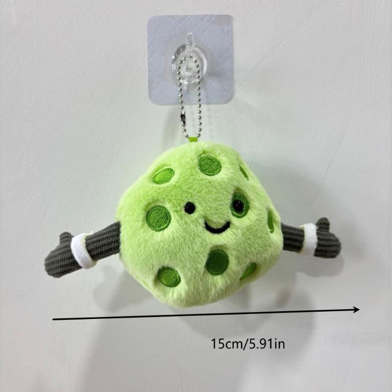 Pickleball Plush Toy Keychain Cartoon Green Pickleball Soft Stuffed Doll Pendant Car Key Ring Backpack Bag Decor Kid Gift