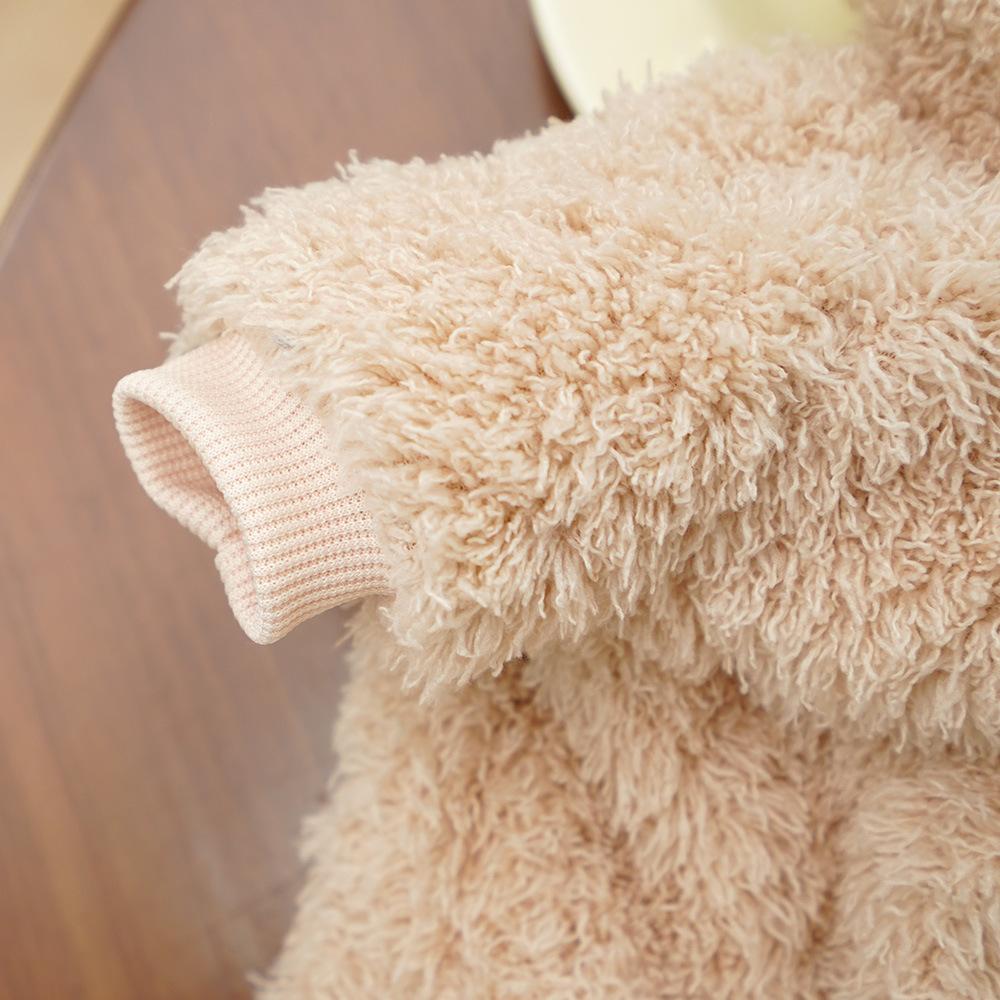 Herbst Winter Bärenohren 4-beiniger Haustier-Onesie für kleine Hunde - Flauschige warme Welpen Kapuzenbekleidung (Niedlicher Teddy-Stil)