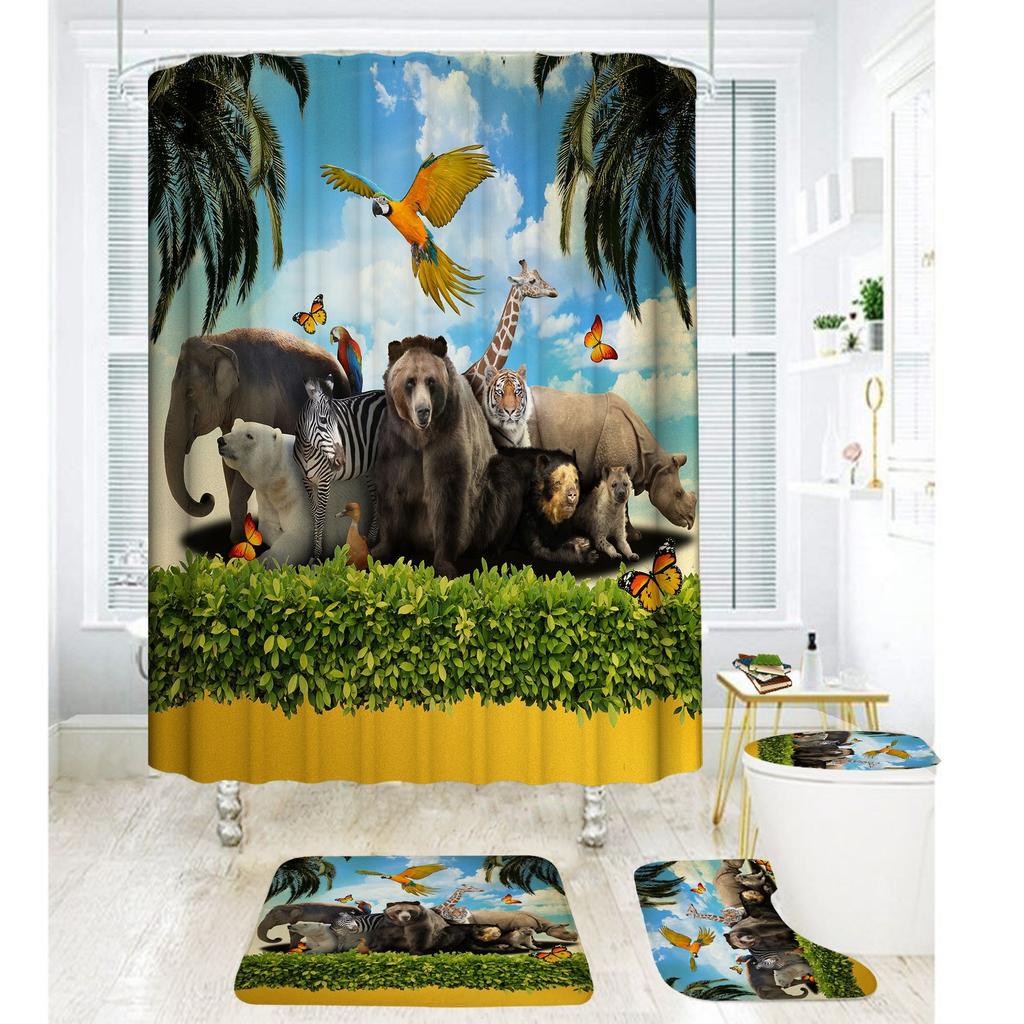 Bathroom Shower Curtain Four-Piece Digital Printing African Animal Waterproof Shower Curtain Shower Curtain Partition Curtain Bath Mat