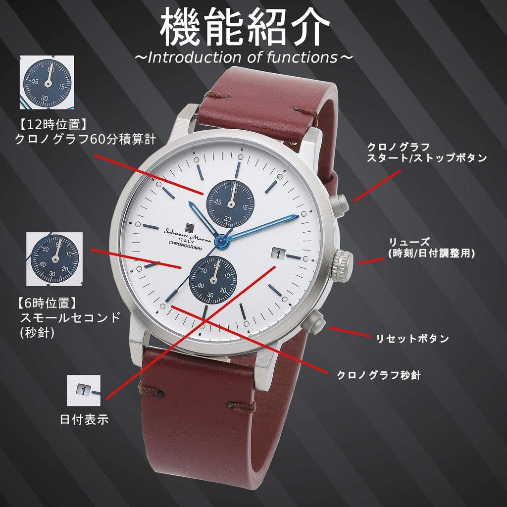 Salvatore Marra Unisex Slim Analog Quartz Leather SSWH Watch, Simple, Movement, Chronograph, Strap, Silver/White,