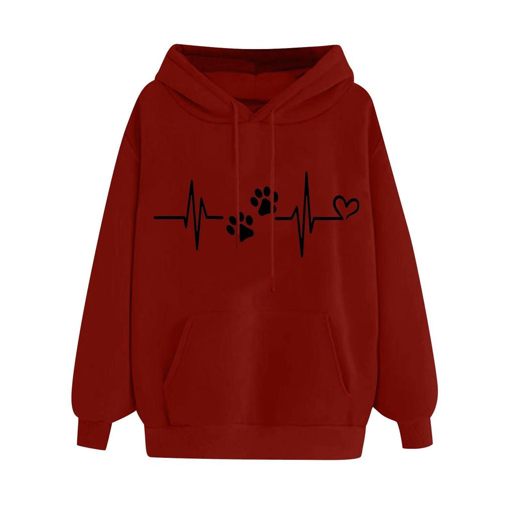 2025 new European and American fashion printed velvet versatile long-sleeved loose hooded sweater women's top trendy clothing