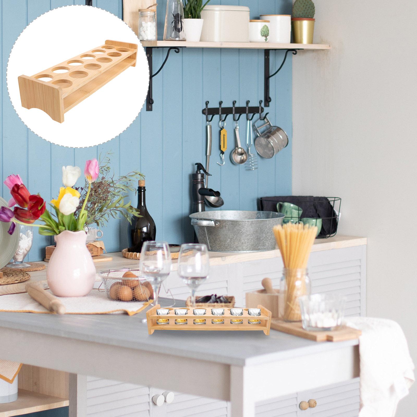 

Деревянный держатель для стопок, органайзер, держатель для стопок, небольшой поднос для чашек, держатель для стопок 33X10X5.6CM светло-коричневого