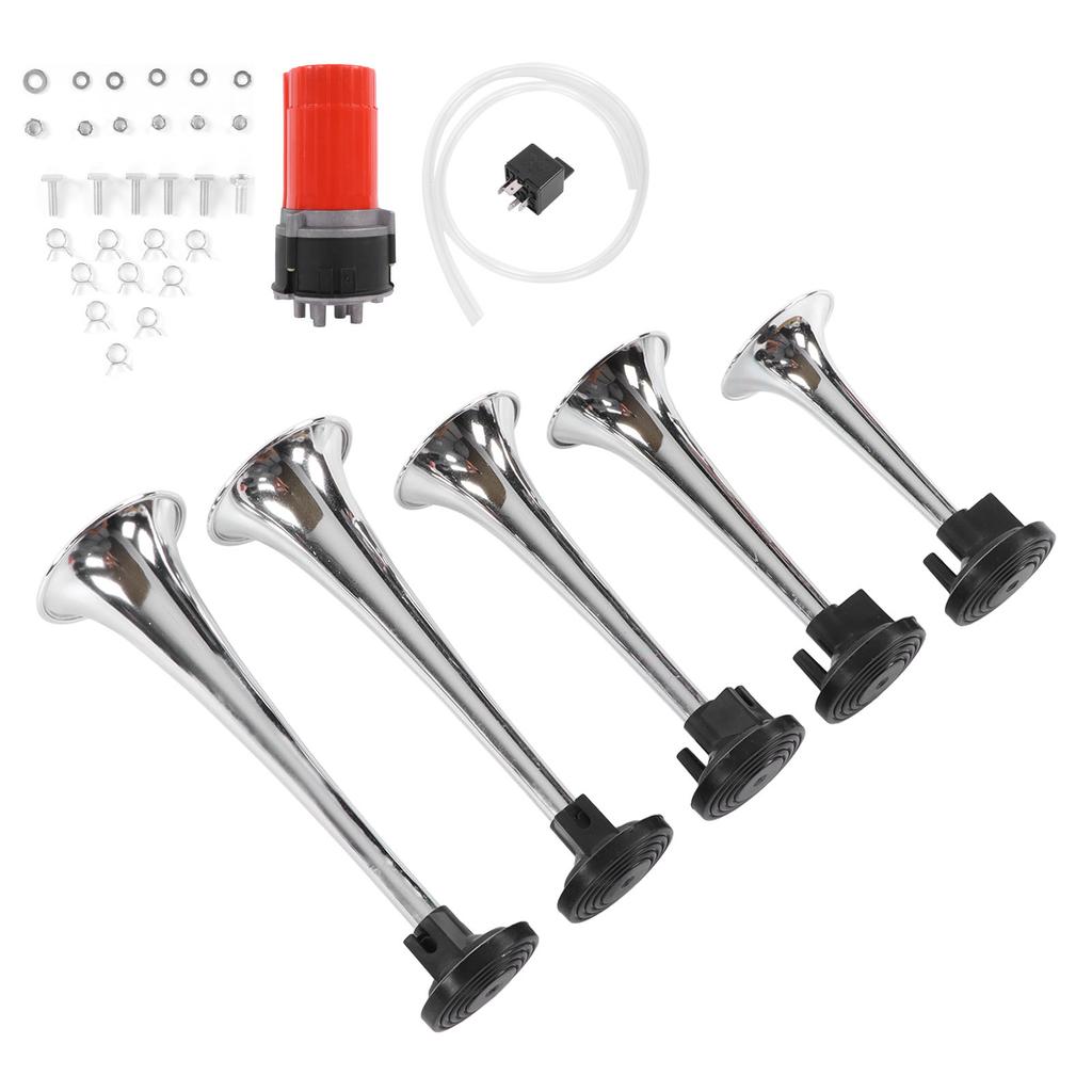 5PCS Car Air Horn with Air Compressor Jazz 5‑Tube Music 130dB 12V for Trucks Bus Boats