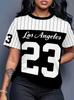 New Summer Womens Los Angeles 23 Graphic Fashion T Shirt Striped Short Sleeve O-Neck Daily Top Female Creativity Sport Home Tee