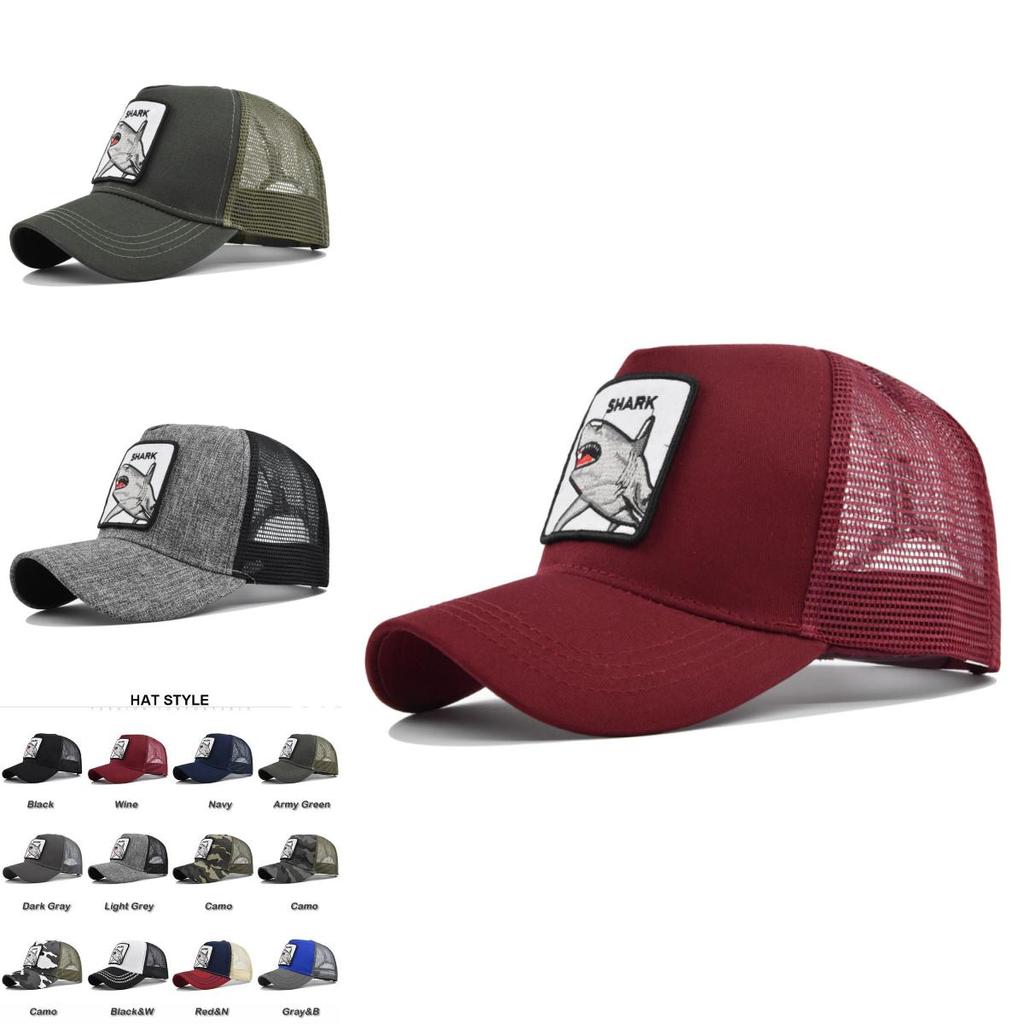 Cute Shark Embroidered Baseball Cap Adjustable Cotton Casual Cartoon Pattern Hat