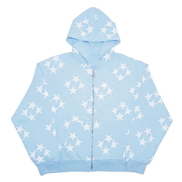 S-6XL Plus Size Autumn and Winter Men's and Women's Same Star Printed Casual Fashion Cardigan Hooded Couple Sweater