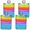 Kigai 2 Pack Rainbow Stripe Qtip Holders - Dispenser Bathroom Vanity Organizers - Clear Plastic Apothecary Jars with Lids for Cotton Swab, Cotton