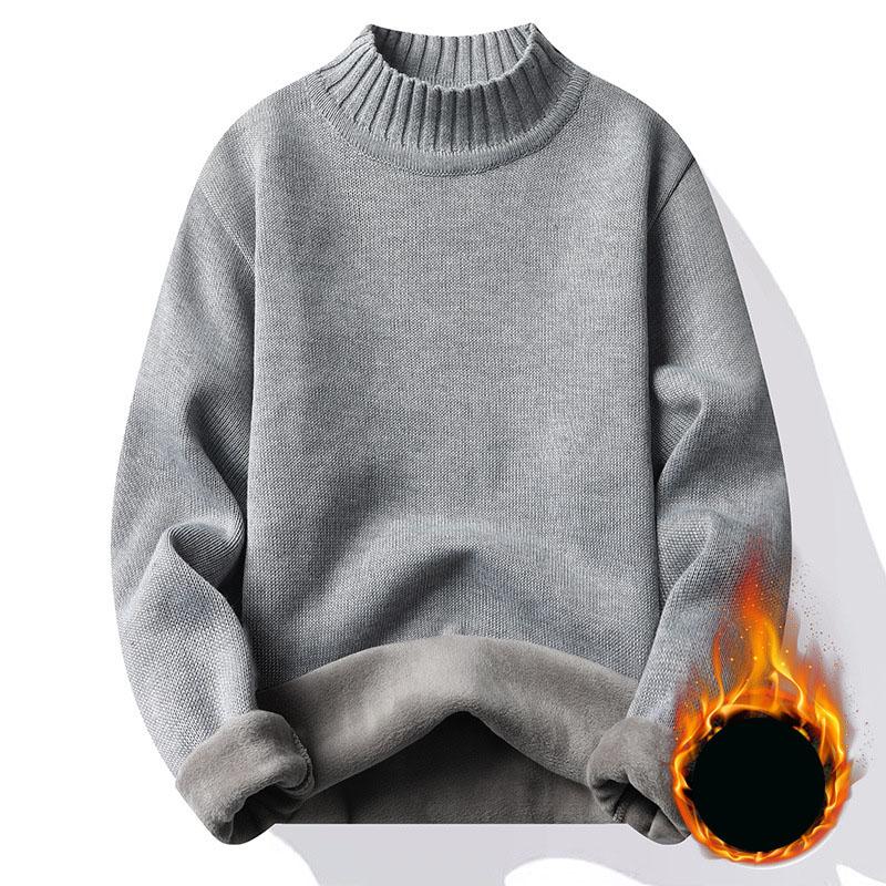 Autumn Winter Men's Half High Neck Pullover Knit Sweater Clothing Thick Warm O-neck Jumpers Knitwear