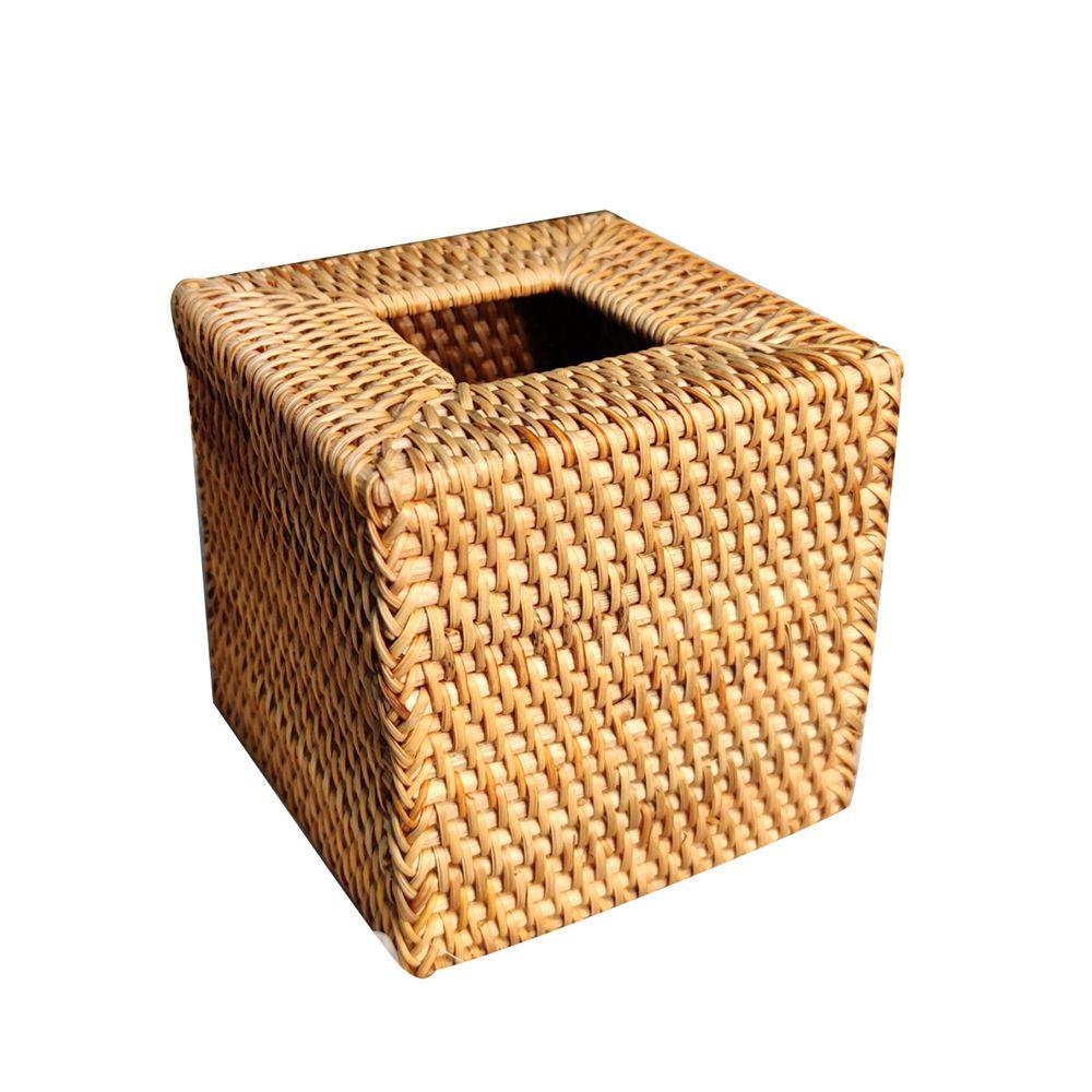 Natürlicher Auto-Heim-Organizer Rattan-Taschentuchhalter Wischaufbewahrungskoffer Papiertuchspender Serviettenbox