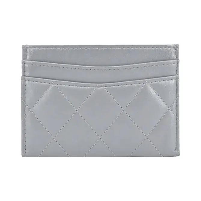 CHANEL brand logo  diamond pattern calfskin  card holder  female style  gray