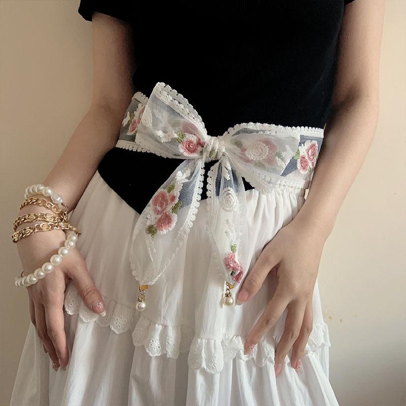 Red Rose Lace Belt Women S Adjustable Knot Use Waist Rope Strap Belt Women S Dress Sweater Waist Girdle