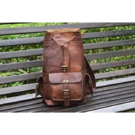Leather Genuine Bag Rucksack Backpack  Laptop Brown New Travel Men's Real