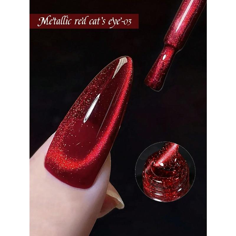1pc 10ml Red Cat Eye Gel Magnetic Sparkling Glitter Gel Nail Polish Semi Permanent UV Gel For Women No Include Magnetic Stick