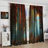 Red Blue Forest Curtains Burgundy Tree Mystic Foggy Woodland Scene Gothic Jungle Leaf Botanical Nature Art Printed Living Room B