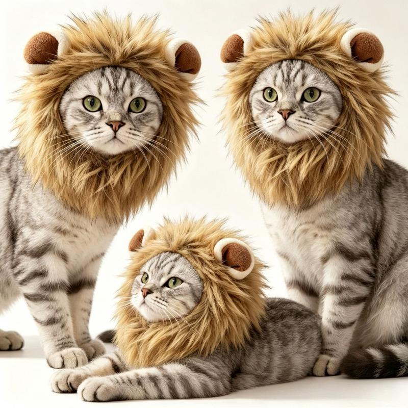 Pet Lion Wig Head Cover with Cute Rabbit Ears Funny Halloween Cosplay Hat for Cats & Dogs Kitten Puppy Party Dress Up Accessory