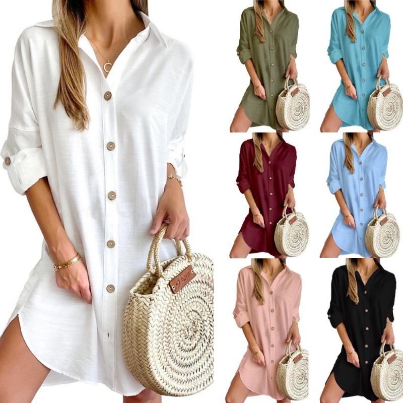 Autumn Casual Long Sleeve Lapel Button Shirt Dress Women's Clothing