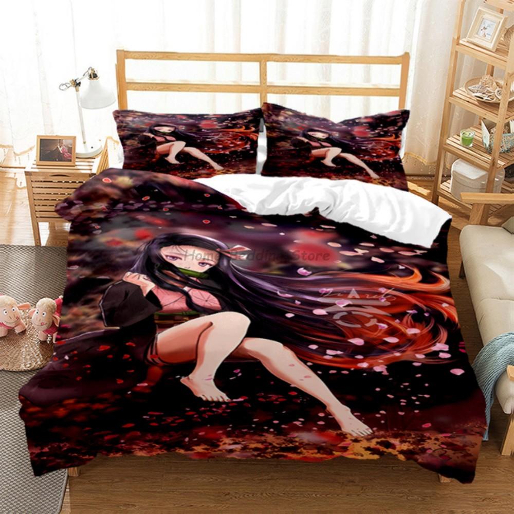 Anime Demon Slayer Sengetøysett Japansk Tegneserie Sengetøy 200x220 Tenåringsjenter Twin Single Queen King Full Dynetrekksett