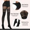 Kave Sexy Womens Faux Thigh High Fishnet Stockings Stitching Opaque Pantyhose Mock Over The Knee Goth Striped Suspender Tights