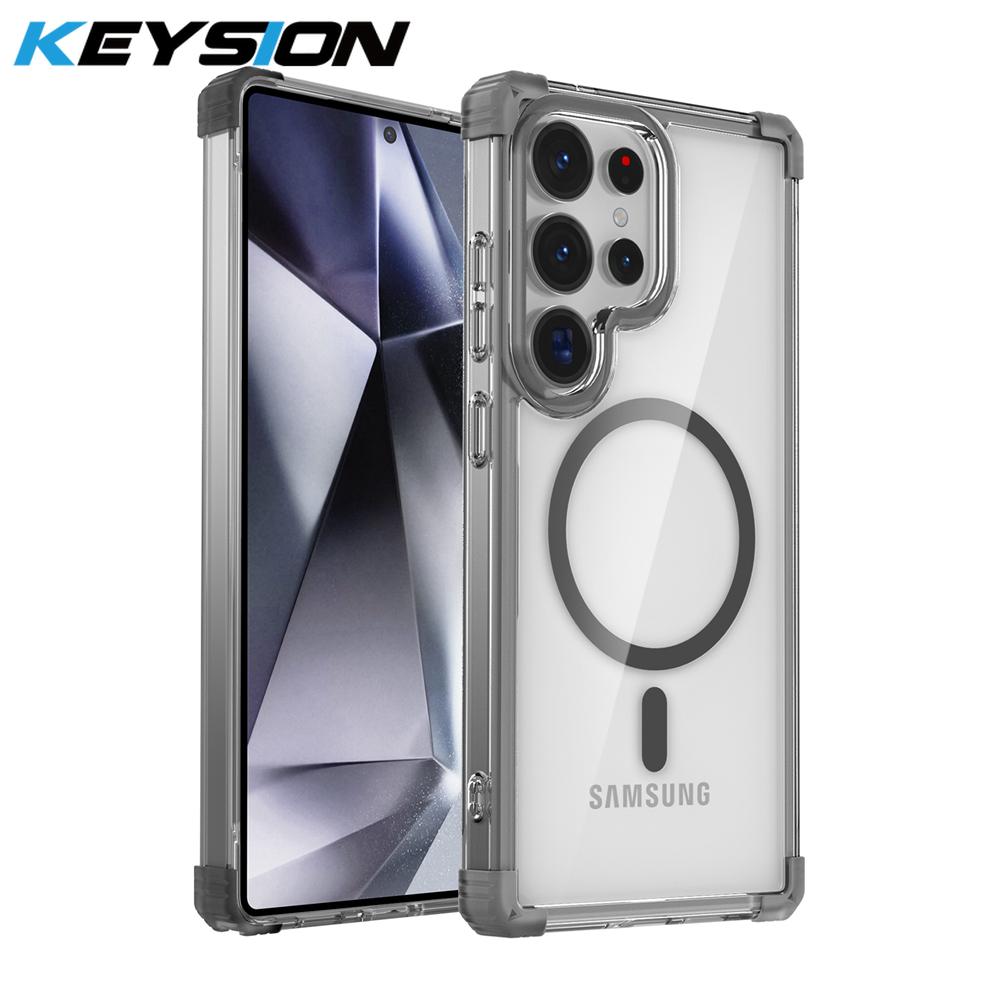 KEYSION Transparente, stoßfeste Hülle für MagSafe für Samsung Galaxy S25 Ultra 5G, magnetische kabellose Ladehülle, klare Telefonabdeckung