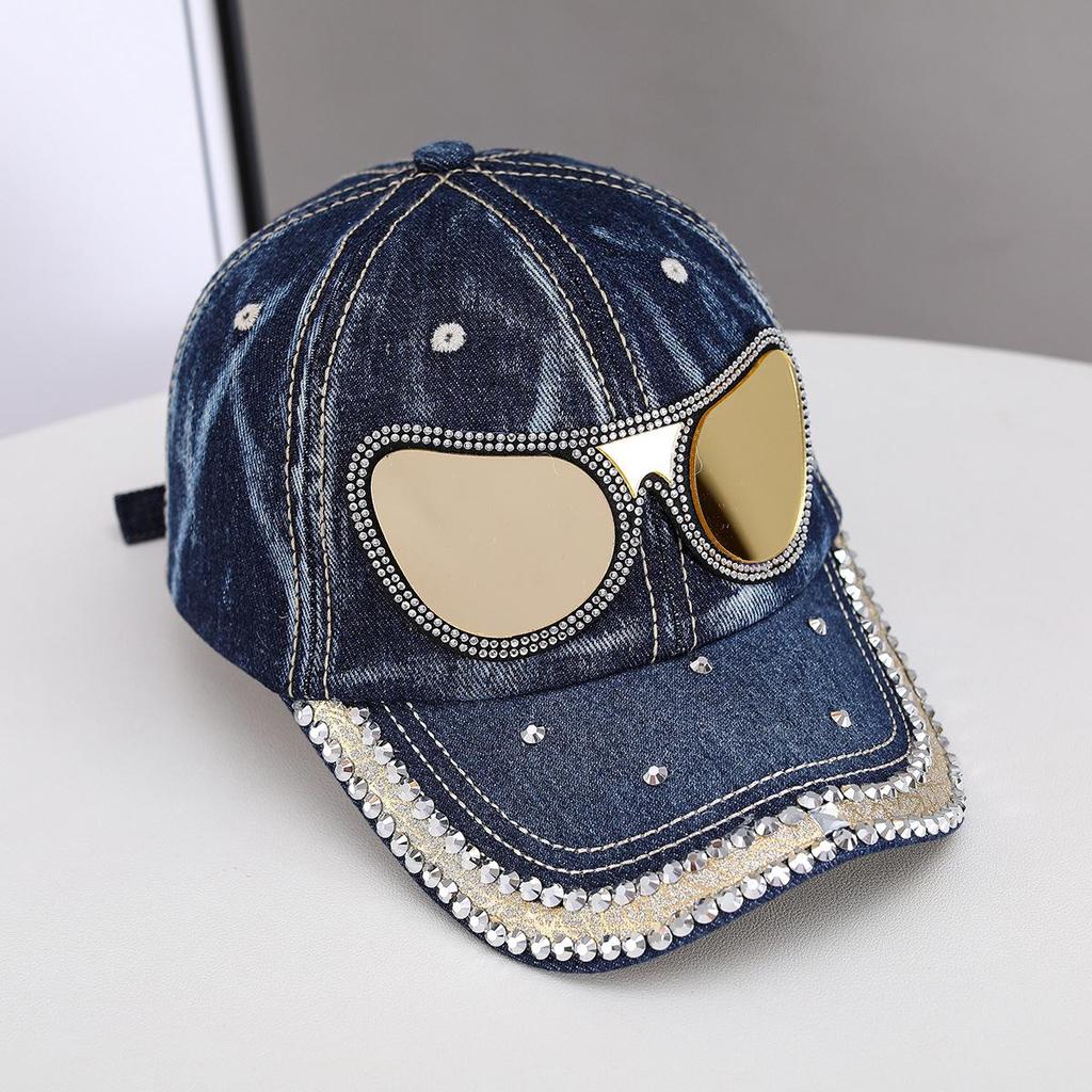 European & American Fashion Rhinestone Denim Baseball Cap with Curved Brim