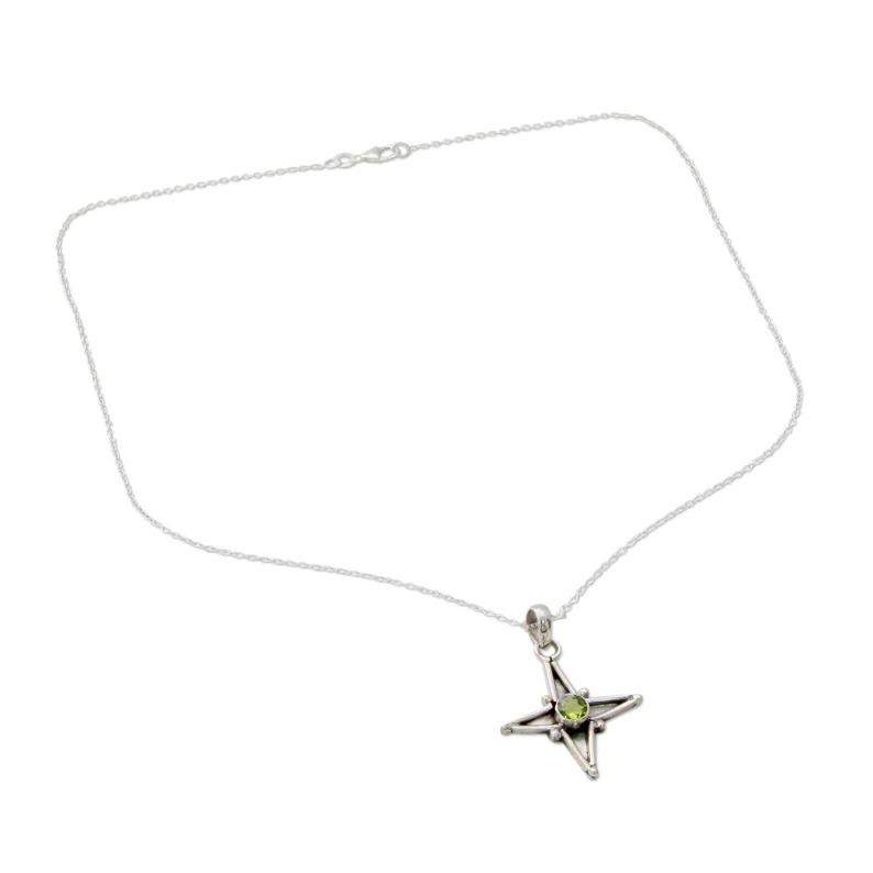 Collana con pietra preziosa di peridoto naturale Collana in argento sterling 925 con pietra preziosa verde Collana fatta a mano per gioielli da sposa e Natale - 6,5 Wt circa
