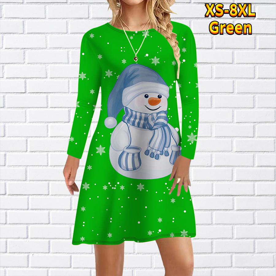 Женское повседневное платье с милым принтом снеговика — фото 7