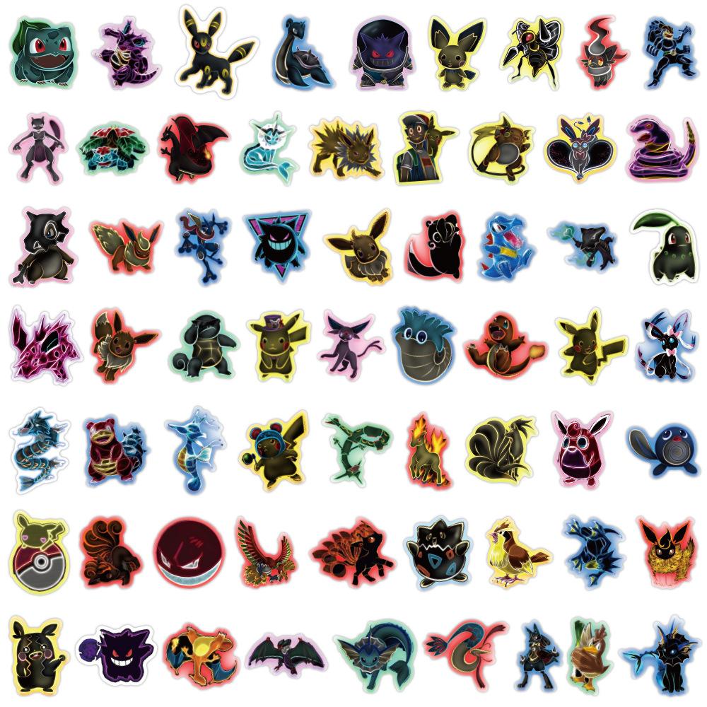 60 New Neon Pokemon Graffiti Stickers Decorate Suitcase Notebook Skateboard Waterproof Stickers
