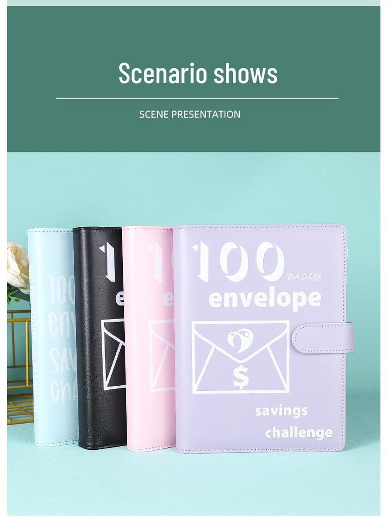 A5 Leather Macaron Notebook Binder with PU Cover and Cash Budget Organizer.