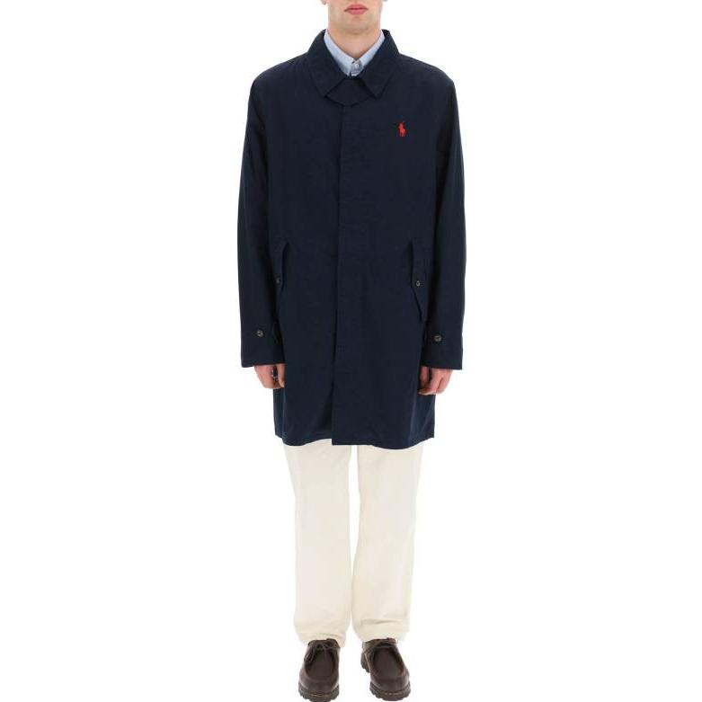 Polo Ralph Lauren Ensfarget Logo Brodert Middels Lang Trenchcoat Herre yttertøy Blå 710869148-001