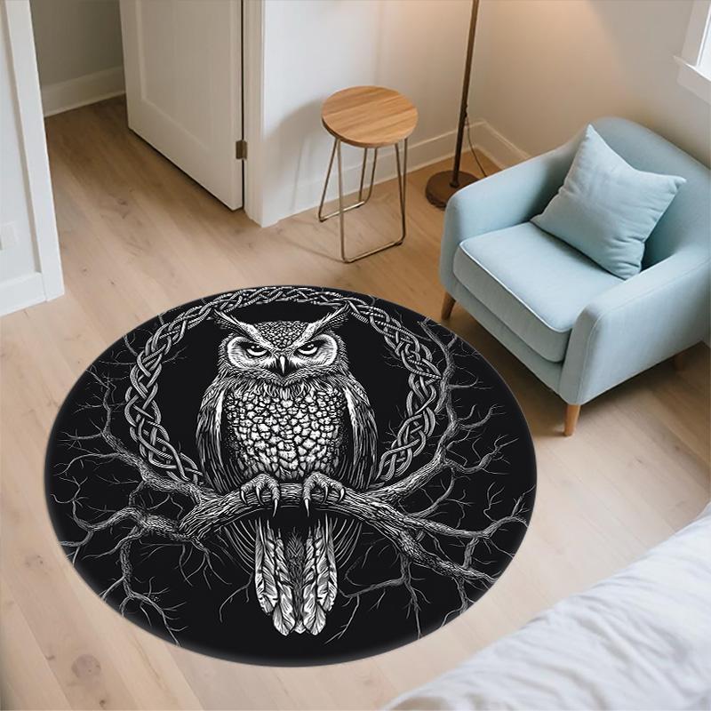 Black and White Bird,Round Area Rug,Carpet Rug for Living Room Bedroom Sofa Playroom Decor,Non-slip Floor Mat