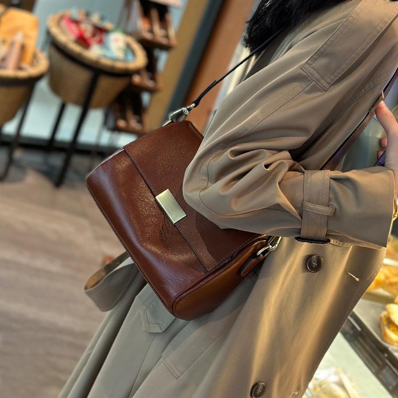 Genuine Leather Bag for Women New Underarm Bag for Women Fashion Retro Crossbody Bag Niche Single Shoulder Women Bag Cowhide Leather