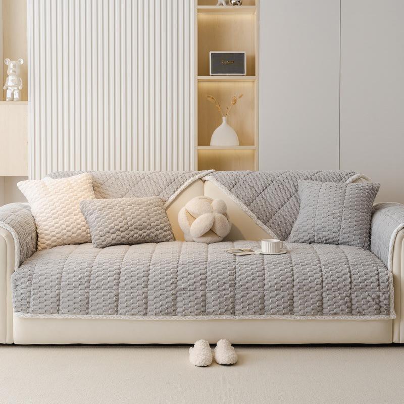Cream Wind Plush Sofa Cushion Autumn And Winter  New Plush Seat Cushion Leather Straight Row Advanced Sense Non-Slip Cover Cover Cloth