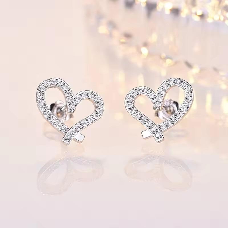 925 Silver Earrings Heart for Women Jewelry Wedding Engagement Party Gifts cute