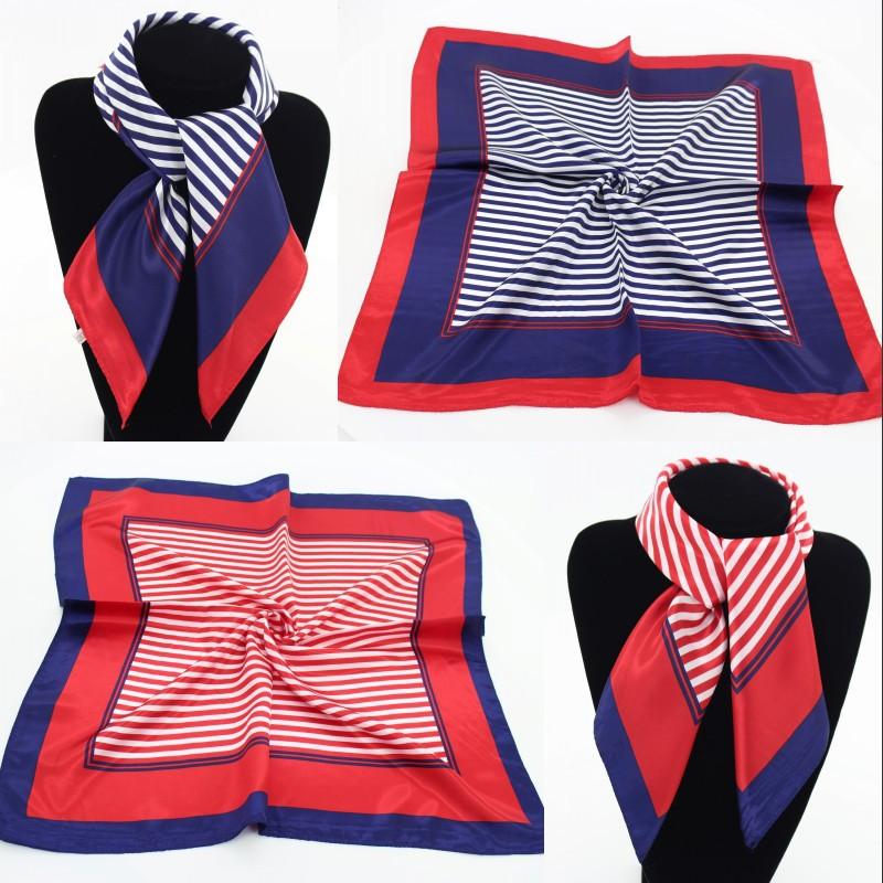 New simulated silk scarf, striped women's small square scarf, flight attendant workplace decoration cm spring and summer silk scarf