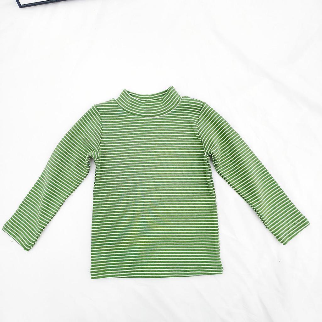 Kids' and Parents' Striped Long Sleeve T-shirt - Semi-High Collar Elastic Layer for Autumn/Winter