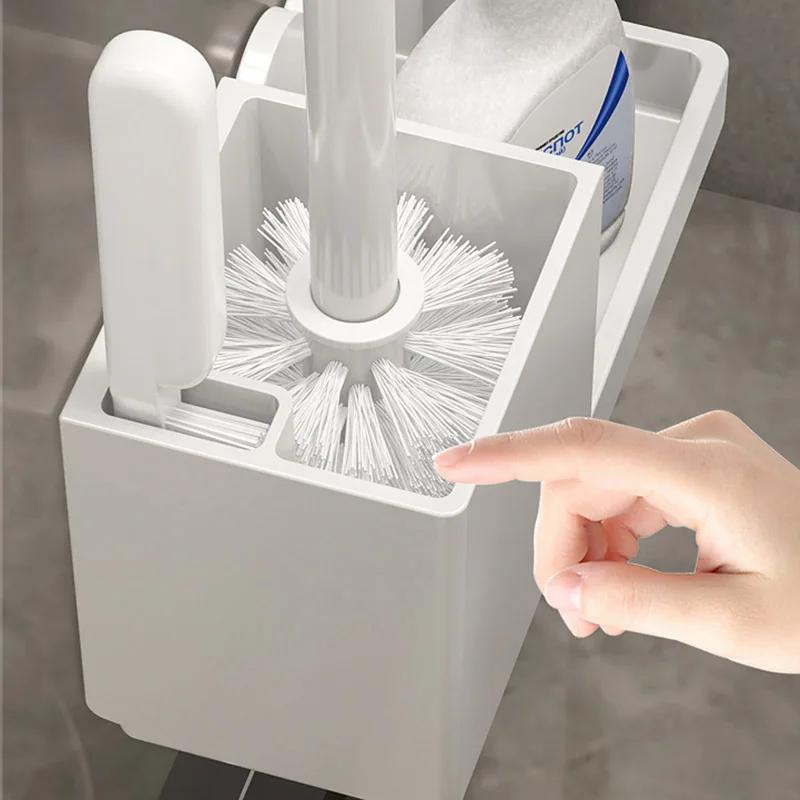 Space-Saving Toilet Brush Kit-360° Spin Silicone Brush Head & Wall-Mounted Holder | Resistant Bathroom Accessories for Household