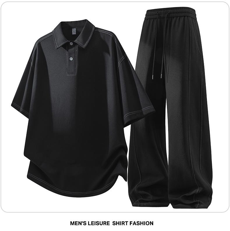 Men's Trendy Plus Size Polo Shirt & Long Pants Two-Piece Set - Casual & Versatile Short Sleeve Tee Sports Outfit