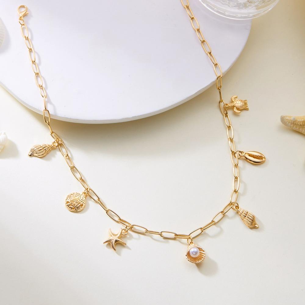 Starfish Clavicle Chain Gold Color Sweater Chain Fashion Shell Necklace  Gifts