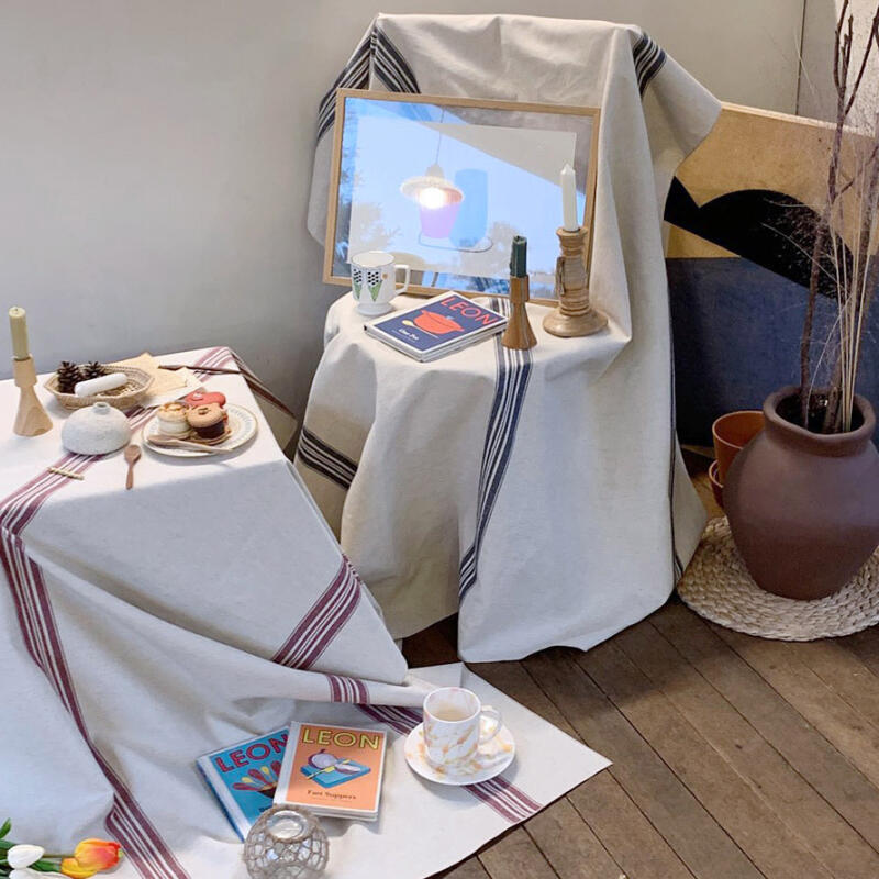 Leinen Quattro Streifen Wasserdichte Tischdecke 4 Personen M