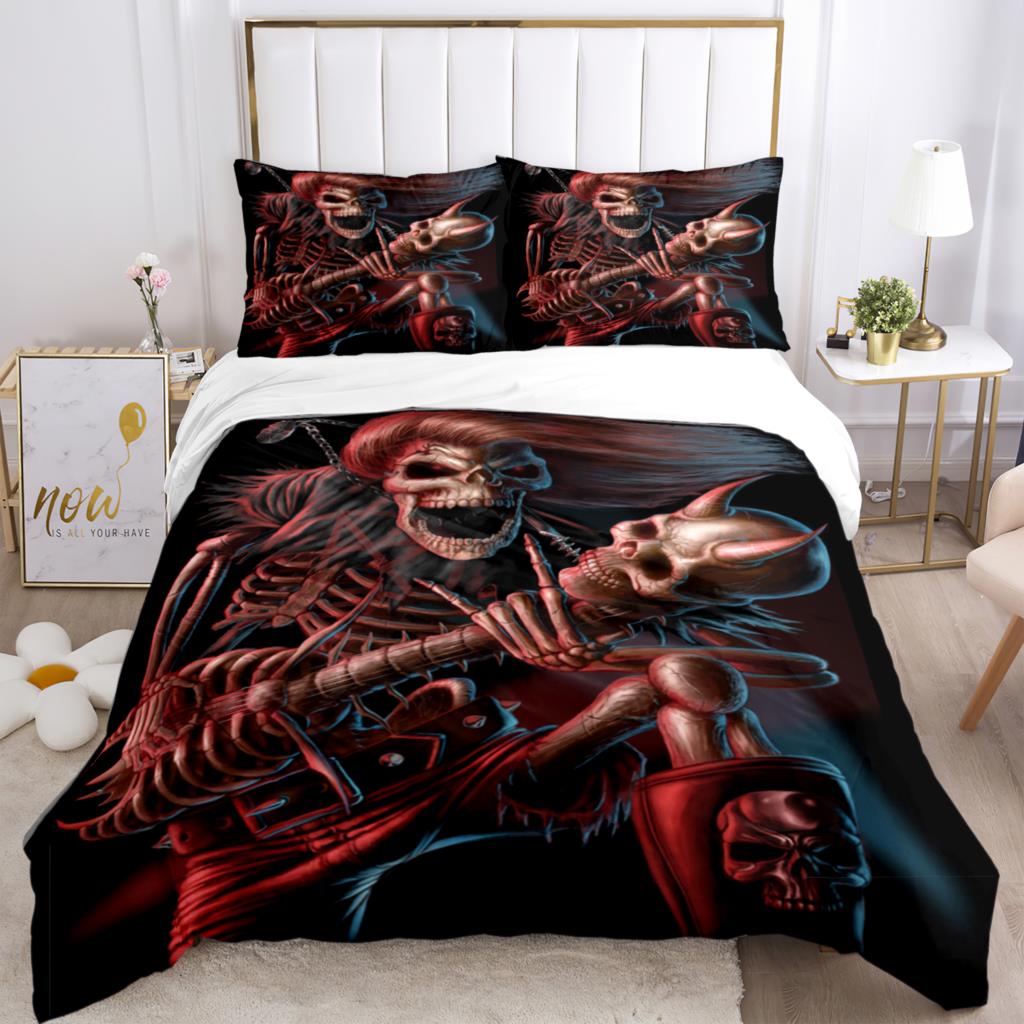 Hd Print Skull Art - Themed Three - Piece Fashion Bedding Set With Quilt Covers Pillowcases And Pillow For Children And Adults