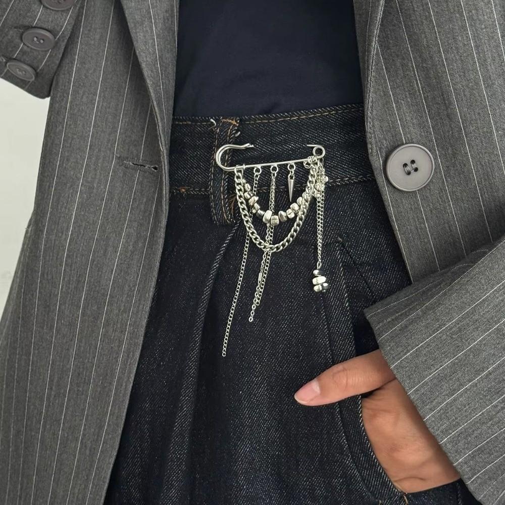 New Multi-Functional Chain Tassel Brooches Handmade Detachable Beaded Chain Pin Adjustable Clothes Accessory Women
