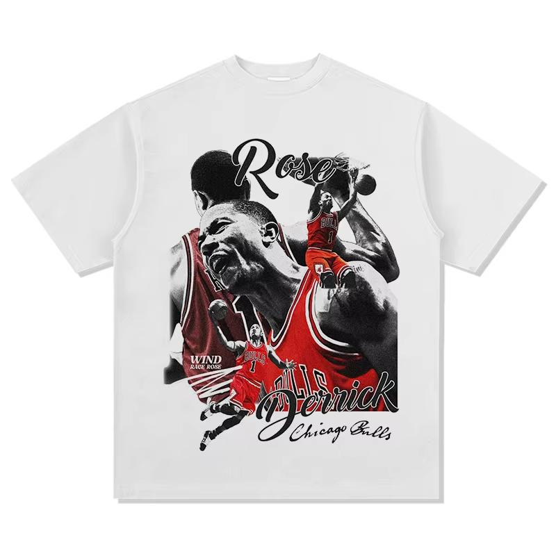 Nyinkommen Street Chic Vintage Derrick Rose Bomullstryckt Kortärmad T-shirt Basketstjärna Sommarsport Rundhalsad T-shirt