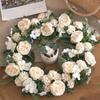 Couronne Artificielle Rouge Rotin Tissu de Soie Multifonctionnel Vintage Couronne de Fleurs de Pivoine Artificielles pour Décoration de Porte