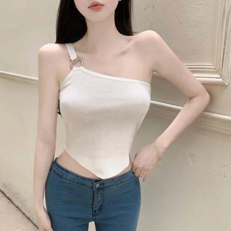 Women Irregular Crop Tank Top Summer Beach Casual Workout Tank Top Solid Color Comfortable Breathable Slim Fit Sleeveless T-Shirts