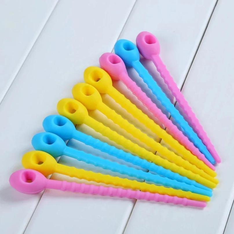 10 Pcs Plastic Food Grade Silicone Bag Ties Zip Ties Self-locking Tie Shoes Bag Label Tag Food Bag Sealing Clamp Random Color
