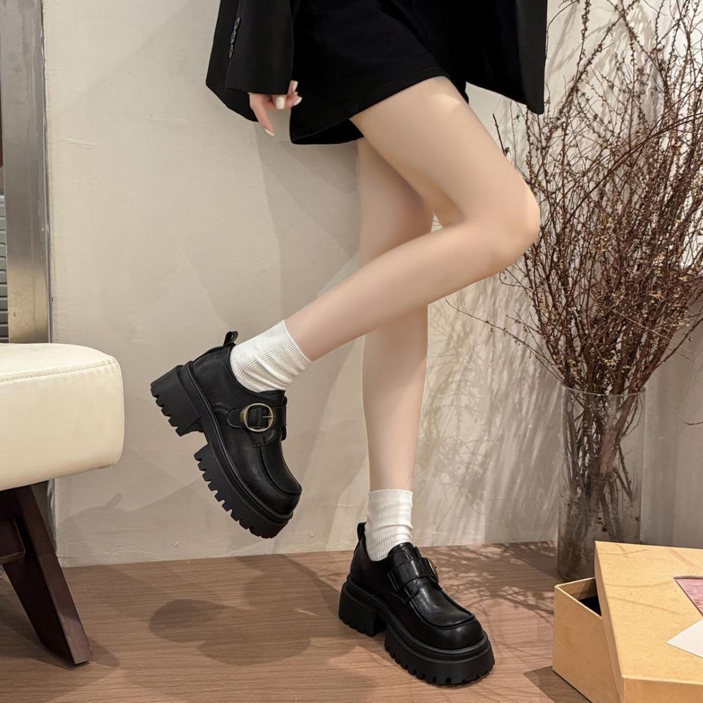 [Uncle Shoe] Loafers Summer and Autumn British Style Small Leather Shoes Women's Mary Jane Single Shoes 2025 Thick-soled Black New Addition