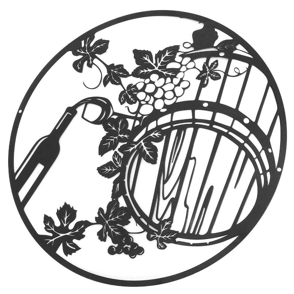 Hollow Carved Metal Wall Art Round Iron Wine Bottle Wall Hanging 11.8in Black Round Metal Wall Ornament Living Room Decor