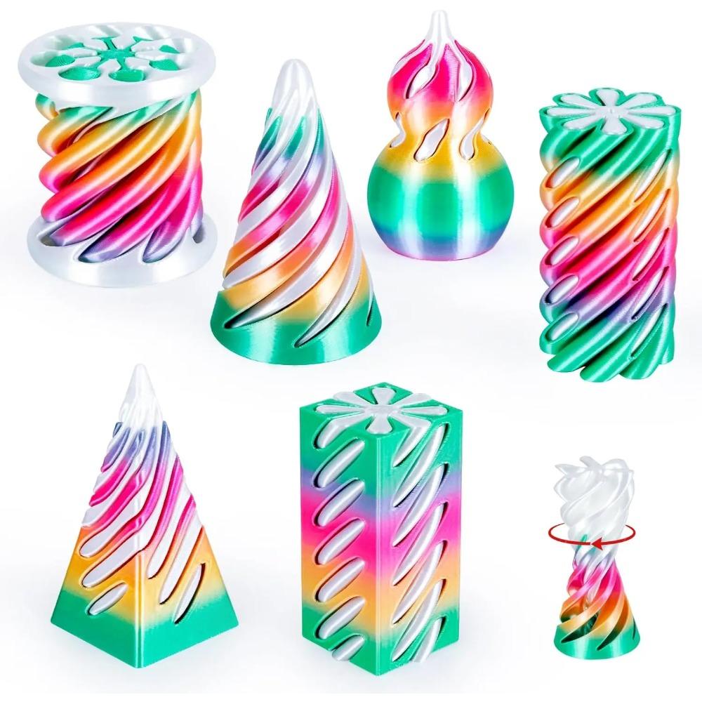 6 Pack Spiral Cone Fidget Toys 3D Printed Impossible Passthrough Pyramid Pillar Gourd Helix Screw Toys for Anxiety Relaxing